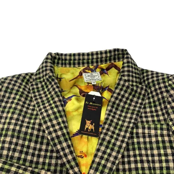 La MINIATURA Black‎ Tan Green Check Single Breast Blazer